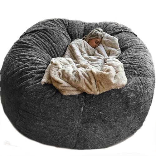 5FT Giant Fur Bean Bag Chair Cover, Ultra Soft Bean Bag Bed for Adults (No Filler, Cover only), Big Round Soft Fluffy Faux Fur Bean Bag Lazy Sofa Bed Cover, Machine Washable Big Size Bean Bag Cover