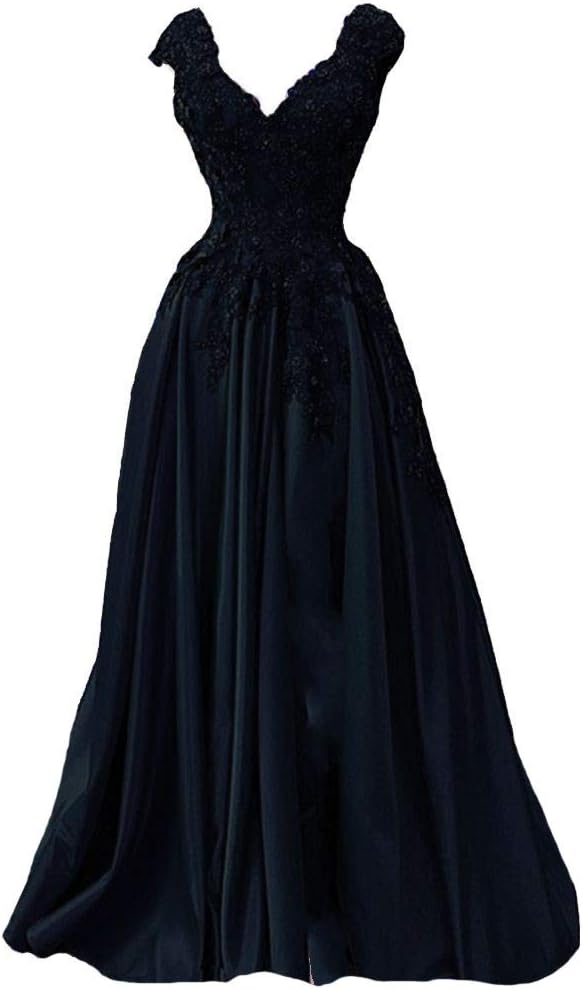 Lemai V Neck Beaded Lace Appliques Front Slit Long Formal Prom Evening Dresses