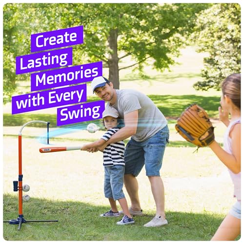 Ninja Blast Tee Ball Set for Kids - 4 Year Old Boy Birthday Gift Baseball Batting Tee- T Ball Set for Toddlers 3-5 4-6 - Toys for Ages 3 4 5 6 Year Old Boy - Toddler Outdoor Toys, Baseball Tee