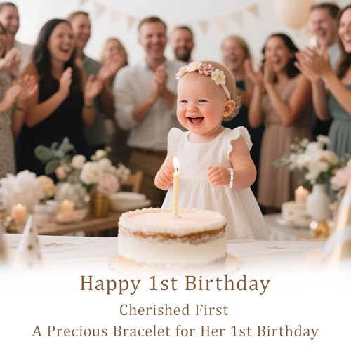 First Birthday Gifts for Girls Bracelet, Beaded Bracelets for 1 Year Old Girl, Adjustable White Pearl Bracelet, Thoughtful Birthday Gift for Granddaughter, Daughter, or Niece3