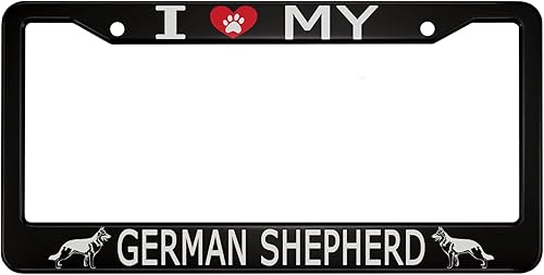 oFloral Marco de matrícula de aleación de aluminio I Love My German Shepherd, corazón rojo con pata de perro, aplicable a los estándares de EE. UU.,