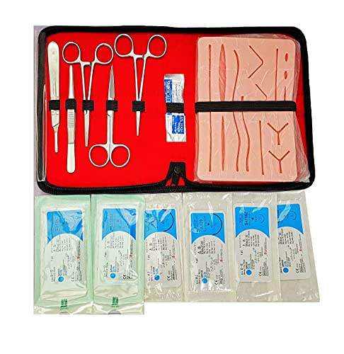 Caliss Kit de sutura quirúrgica para heridas, kit de sutura médica, kit de sutura médica, kit de ejercicios para practicar técnicas de sutura y heridas, modelo de piel de silicona incluido