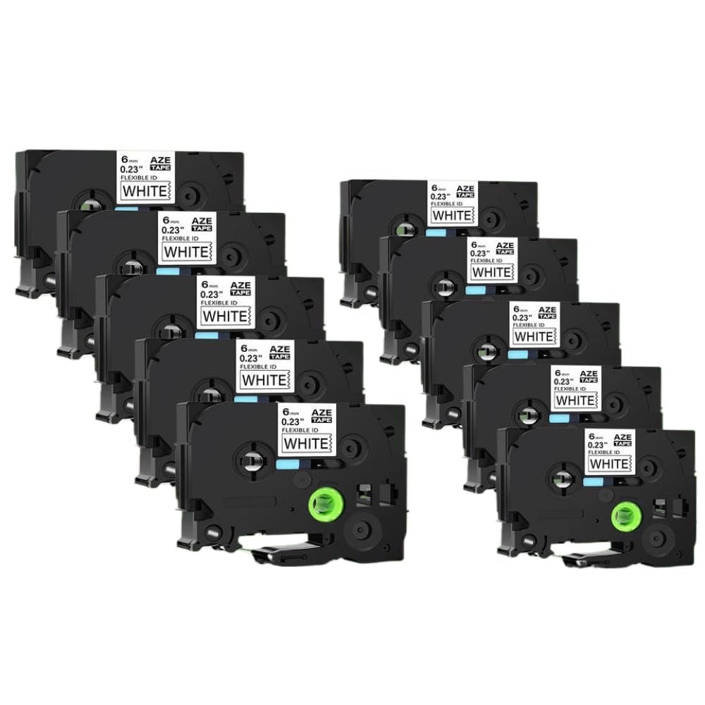 Nastro Etichetta Laminato per ID Flessibile Compatibile da 10pk per TZE-FX211 6mm Nero su Cartuccia Bianca per Etichetta Stampante PT-1000