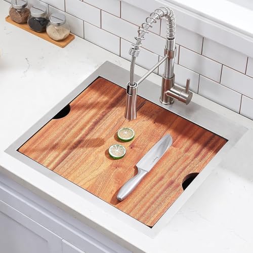 Image of SHACO 21 Inch Drop In Kitchen Sink, 21 x 20 Inch Top Mount 16 Gauge Stainless Steel Single Bowl Workstation RV Small Kitchen Outdoor Laundry Wet Prep Sink with Accessories