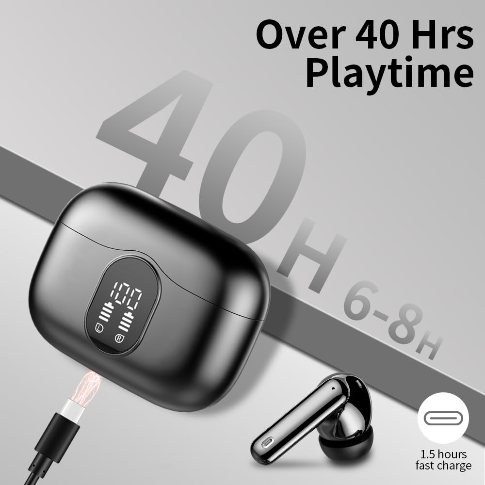 Btootos Auriculares Inalámbricos, Bluetooth 5.4 con HD Micrófono HiFi Estéreo Pantalla LED, Reducción de Ruido, 14.2 mm Controlador dinámico, IP7 Impermeable 40H Cascos Inalambricos