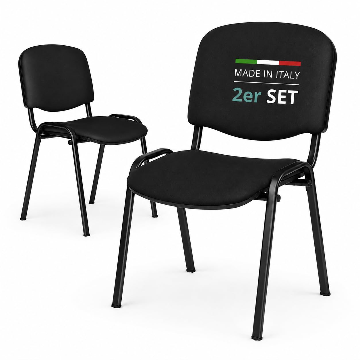 Topsit 2er Set Besucherstuhl ISO, Bequemer Konferenzstuhl, stapelbar, mit gepolsterter Sitzfläche und Rückenlehne. CLA000001 (Schwarz)