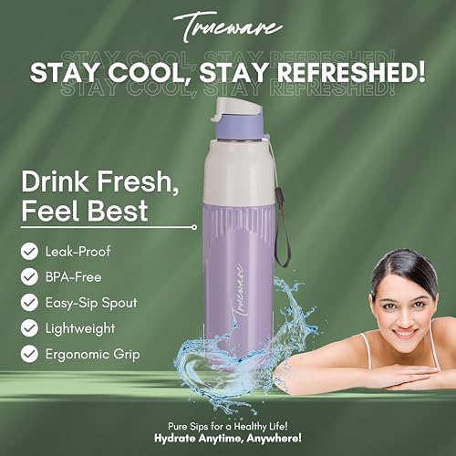 Image of Trueware Aqua Snow Double Wall Inner Steel Outer Plastic 750 ML Hot and Cold Water Bottle | BPA Free | Food Grade| Leak Proof | School, Gym,Sports,Office, Travler Bottle