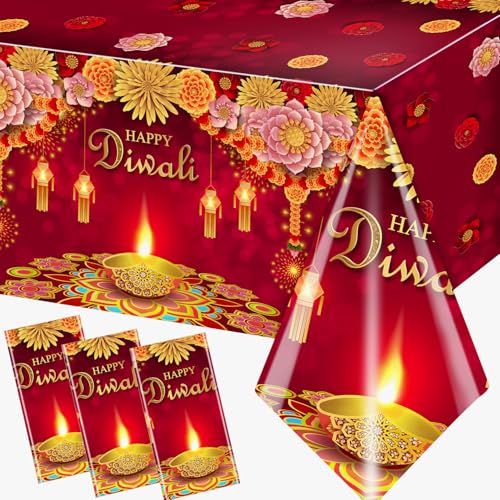 3Pieces Diwali Decorations Tablecloth, Diwali Decorations for Home Diwali Table Cloth Indian Diwali Light Celebration Party Decorations Happy Diwali Tablecloth for India Light Festival Diwali Party
