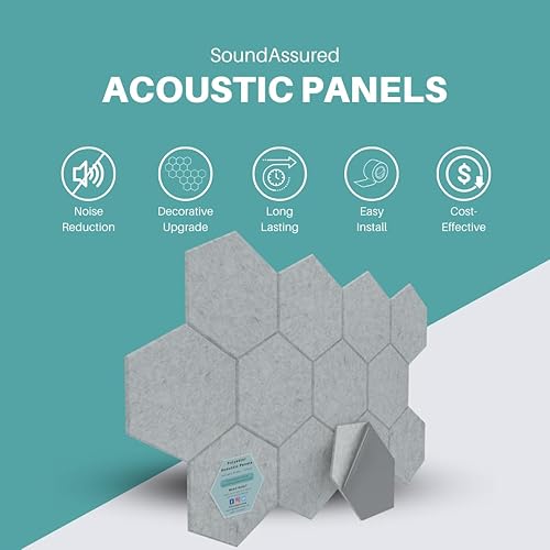 Miniatura 10 de Paneles acústicos hexagonales para amortiguación de sonido, paquete de 12 paneles autoadhesivos de absorción de sonido, tratamiento acústico