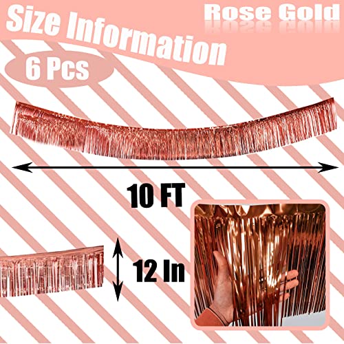 Image of 6 Pack 10 Feet Rose Gold Foil Fringe Garland Metallic Tinsel Streamers Banner Wall Hanging Curtain Backdrop Banner for Parade Floats, Thanksgiving, Christmas, Birthday, Halloween Party Decorations