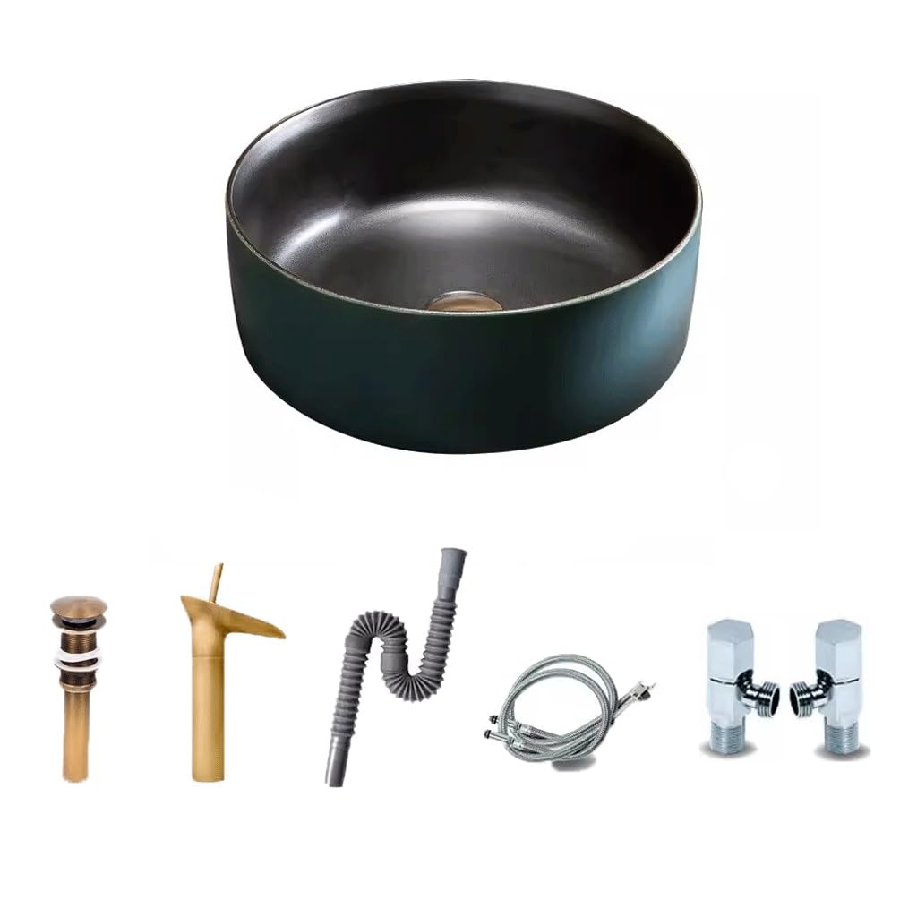 HPTHLY Bathroom Sink Balcony Retro Above-Ground Washbasin Household Washbasin Outdoor Courtyard Table Basin Above-Ground Basin Small Size Pool Vessel Sinks (B)