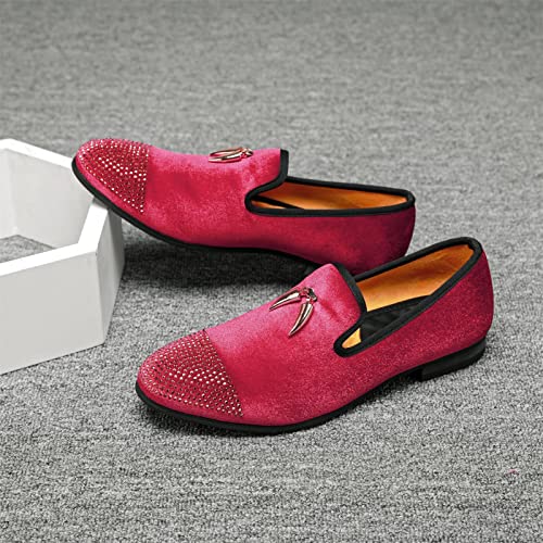 Men's Velvet Loafers, Mens Fashion Dress Shoes with Rhinestone for Wedding Party Penny Slip-On Glitter Tuxedo Shoes4