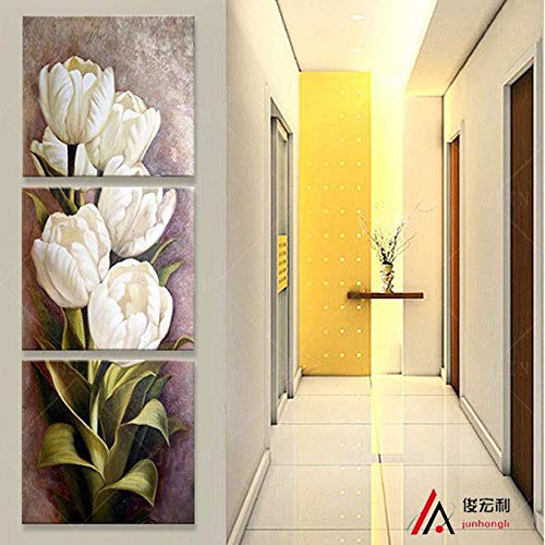 Tulipanes Blancos Cuadros De Flores Decoración Arte Corredor 3 Piezas Pintura Al...