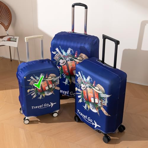 Image of HOKIPO Suitcase Covers for Trolley Suitcase, 220gsm Durable and Washable, Small (18-19inch) - Travel Odyssey (AR-6343-D15)