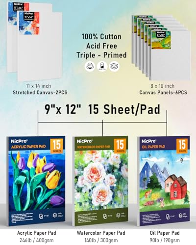 Nicpro-158PCS-Deluxe-Large-Painting-Kit-with-Metal-and-Solid-Beech-Wood-Easel-Acrylic-Oil-Watercolor-Paint-Set-Paint-Brushes-Canvases-Palette-Paper-Pad-Professional-Art-Set-for-Adults-Artist