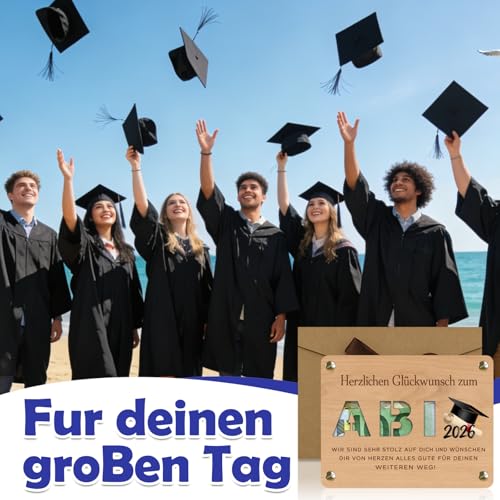 PIujsym Glückwunsch Zum Schulabschluss 2026 Geldgeschenk Holz Karte Mit Abi Ausschnitt, Abitur 2026 Geschenke Für Mädchen Jungen, Glückwunschkarte Aus Holz Mit Umschlag Deko, Abitur Geschenke