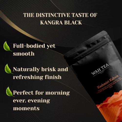 Image of Wah Tea Kashmiri Kahwa Loose Leaf Green Tea - Traditional Saffron Flavor with Rose Petals, Cardamom & Almonds | Warming, Fragrant & Immunity Supporting Blend | 100g