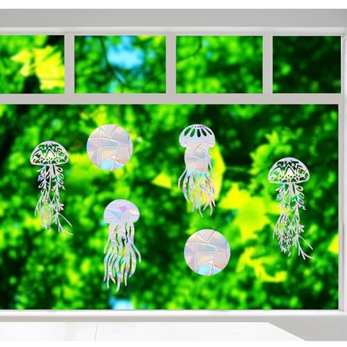 Image of 18PCS Jellyfish Window Clings - Anti-Collision Decals to Save Birds From Collisions, Non-Adhesive Prismatic Vinyl Clings