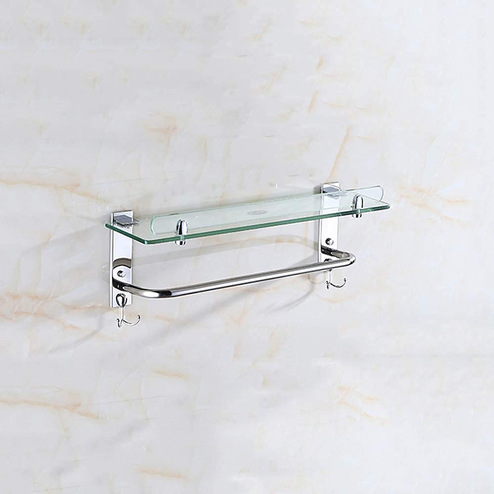 Kitchen Shelf Tempered Glass Bathroom Stainless Steel Towel Bar Wall Mounted Storage Stand Shower Caddy Hanging Bbath Rack