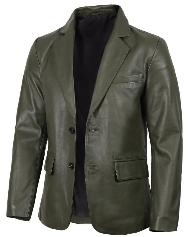 Image of Blingsoul Mens Leather Blazer Jacket - Real Lambskin Sport Coat with Notch Lapel Collar