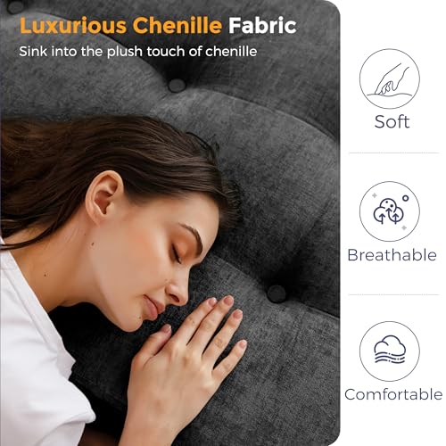 Image of MAXYOYO 6 inch Folding Sofa Bed for Floor, Tufted Tri-Fold Floor Mattress with Chenille Fabric, Full Size Portable Sofa Couch Guest Mat for Adults, Foldable Topper for Camping, Dark Grey, 53 inchx75 inch