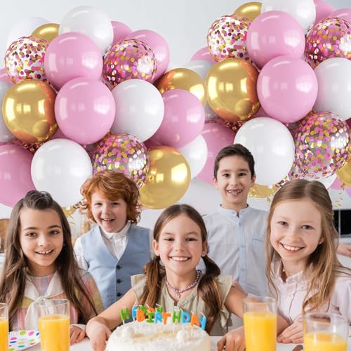 Image of 60PCS Gold Pink and White Balloons,White Pink and Gold Balloon Arch Kit,Suitable for Confession Proposal Wedding Girl Birthday Baby Shower Party Decoration