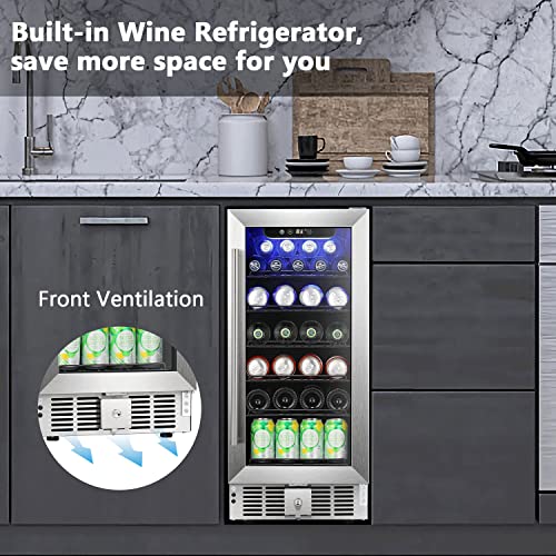 Image of COWSAR Wine Fridge 15inch Beverage Refrigerator 2.9 Cu.Ft. Freestanding or Under Counter Cooler Stainless Steel Beer Fridge Mini ETL Approved