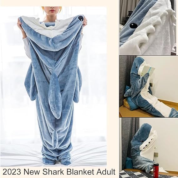 Costume Requin Adulte Yuepin - Couverture à Capuche Onesie XXL Gris