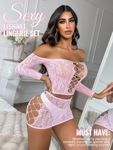 Image of GirlFriend Lingerie for Women Lovely Deep V Neck Teddy Babydoll Mesh Nightwear for Women Mesh Badydoll Fishnets Dresses See Through Lingerie Chemise Outfits One Piece
