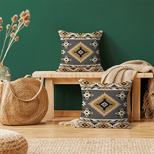 Cxmeifly Boho Aztec Pillow Covers 16 X 16 Inch Set Of 2 Western Native American Black Grey Brown Geometry Decor Throw Pillows Southwestern Outdoor Decorative Cushion Cases For Couch Bed Decorations #TOP1