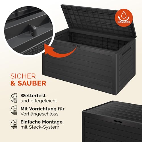 Auflagenbox Woody Holzoptik Deckel klappbar 120x46x57cm Kissenbox Gartenbox Garten Truhe Tischtruhe - 4