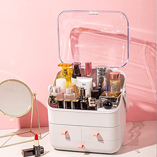 Haturi Makeup Organizer, Waterproof&Dustproof Cosmetic Organizer Box with Lid Fully Open Makeup Display Boxes, Skincare Organizers Makeup Caddy Holder for Bathroom, Dresser, Countertop Bedroom-White - Image 3