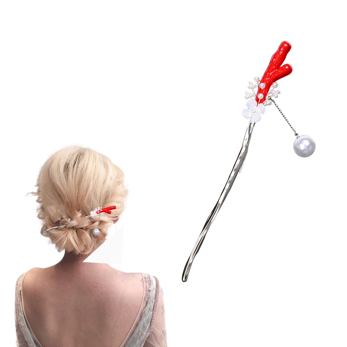 bacchette per capelli, Forcina for capelli con nappe vintage, bacchette for capelli, forcine for fissare il panino, forcine for capelli con fiori di perle di corallo vintage, accessori for forcine for