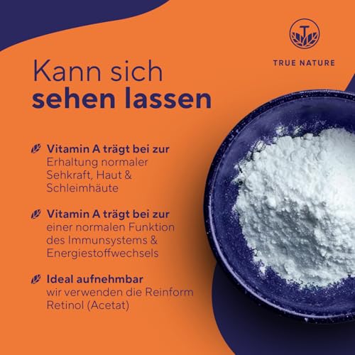 Vitamin A – 365 Tabletten (3.000 µg) – Retinol hochdosiert (10.000 I.E.) – Vit A Kapseln Alternative – Direkt verwertbare Form – Vegan, ohne Zusätze, deutsche Produktion – TRUE NATURE® – Bild 4