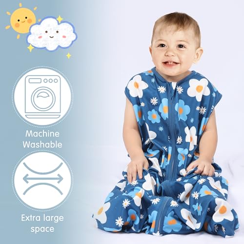 Image of BSTOPPT 3 Pack Baby Sleep Sack 100% Rayon Cotton Baby Sleeping Bag 2-Way Zipper Toddler Wearable Blankets TOG 0.3. (Gerbera&Tulips&Pink, 18-24 Months)