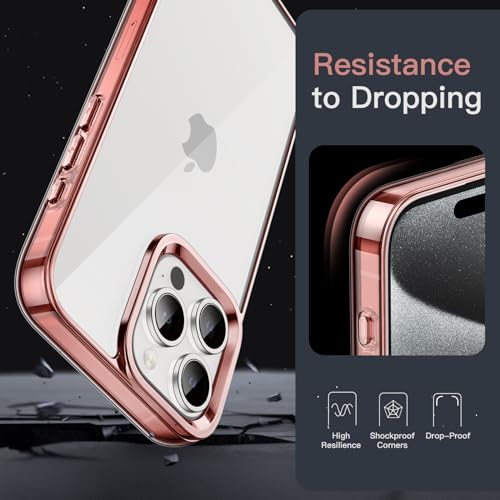 Image of JETech Cover Case for iPhone 15 Pro 6.1-Inch, Non-Yellowing Shockproof Phone Bumper Cover, Anti-Scratch Clear Back (Rose Gold)