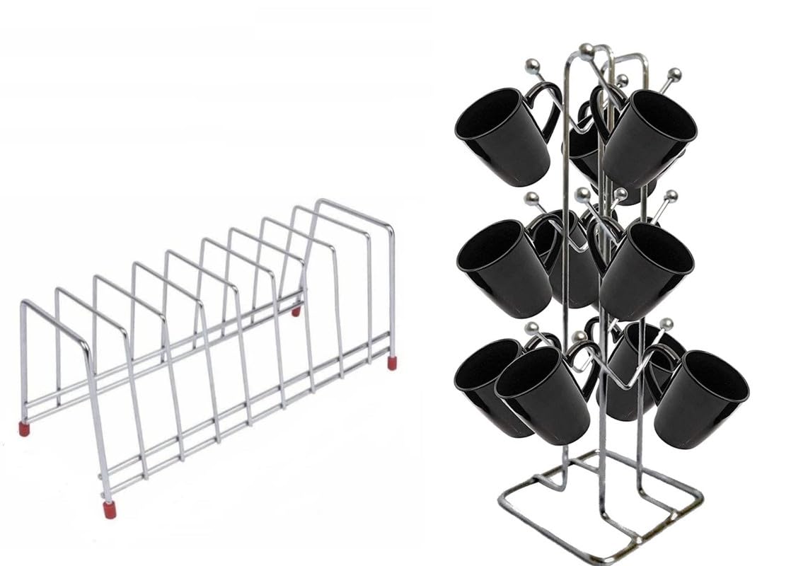 Zepdos Stainless Steel Square Plate Rack for Kitchen with Cup Stand, Thali Rack, Dish Rack, Thali Stand for Kitchen, Dish Stand with Lid Holder for Kitchen, 9 Plate Stand (Pack of 2) (B0CRP6TJQ1) Amazon Price History, Amazon Price Tracker