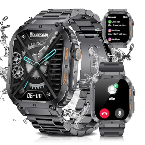 ESFOE Military Smart Watch for Men Answer/Make Calls,1.96" HD Outdoor Sports Smartwatch,100 Sport Modes Fitness Tracker with SOP2/BP/Heart Rate/Sleep Monitor,IP68 5ATM Waterproof Watch for Android iOS