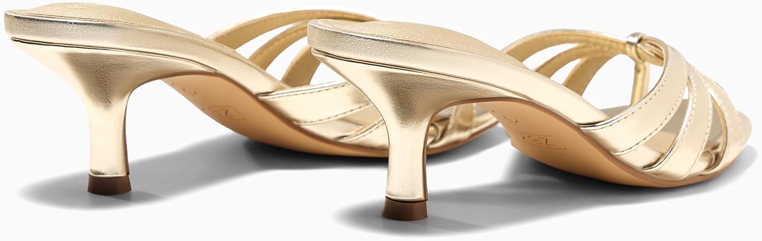 Coutgo Womens Strappy Kitten Heels Sandals Square Open Toe Flip Flops Slip On Slides Summer Dress Shoes - Image 5