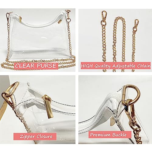 Image of Clear Purse Bag for Stadium Events Transparent Clear Crossbody Shoulder Chain Bag
