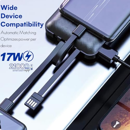 Image of ONE 7 Multifunction Power Bank 21000mAh | Built-in Cables (Type-C, Micro USB, iOS) | 17W Fast Charging | LED Battery Display & Torch | Mobile Holder Stand | 6-in-1 Portable Charger (ON PB-34)