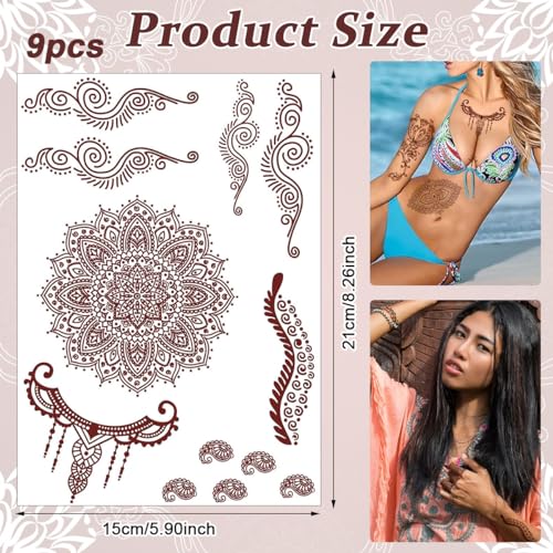MAYCREATE® Tattoo Sticker 12 Sheets Mandala Temporary Tattoo for Women Girls Brown Lotus Flower Arm Band Tattoo Waterproof Henna Tattoo Stickers for Hands, Body, Arm, Feet - Image 2
