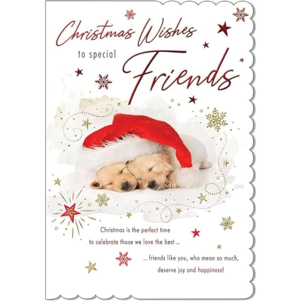 Piccadilly Greetings Christmas Card, Friends, Puppies - 9 x 6 inches