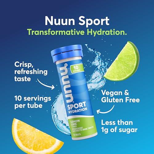 Image of Nuun Sport Electrolyte Tablets with Magnesium, Calcium, Potassium, Chloride & Sodium, Gluten Free & Vegan, Lemon Lime, 48 Pack (40 Servings Total)