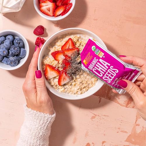 Image of BBF Organic Chia Seeds Packets 24 Single Serve Packet, Smoothies & Oatmeal | High Fiber Chia Seeds, Omega 3s, Plant-Based Protein, Overnight Oats, Egg Replacement for Baking, BetterBody Foods