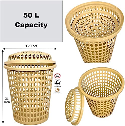 Image of 2 Laundry Basket with Lid, Cap - Durable Unbreakable 50L (Blue, Cream)