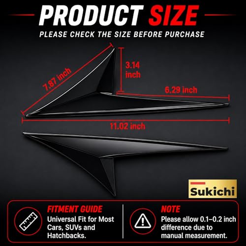 Image of SUKICHI Car Exterior Accessories Decorative Sport Styling Trim for Cars | Universal Self Adhesive ABS Exterior Enhancement | Premium Automotive Styling Panel | Black | Pack of 2 (Car Side Vent Arrow)