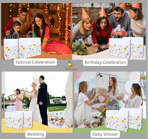 Image of RanGit Bhumi Gift Bags- Large Paper Bags with Handles for Corporate event, Birthday, Wedding, Festivals, Party Favor Goodie Treat Bag, Craft Paper Return Gifting Covers (Large-Multicolors, Pack of 10)