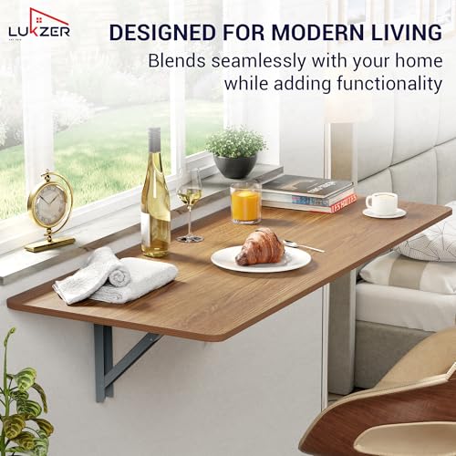 Image of Lukzer Engineered Wood Wall Mounted Folding Table for Kitchen, Computer, Workstations Multi Function Computer Desk Workbench (MT-001 / Brown Oak /120 x 40 cm) DIY (Do It Yourself)