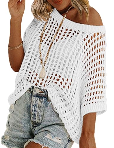 Zeagoo Women's Crochet Tops Short Sleeve Sweater...